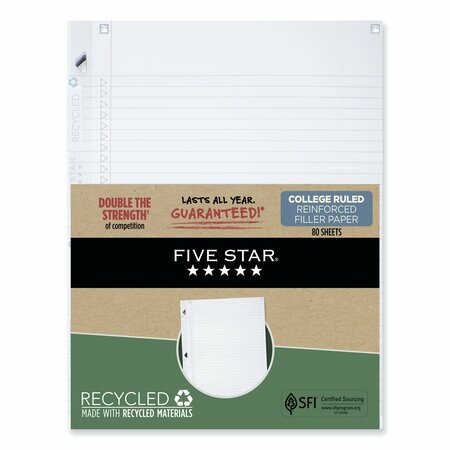 FIVE STAR Reinforced Filler Paper Plus Study App, 3-Hole, 8.5 x 11, College Rule, 80PK 170023